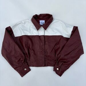 Le Lis Collection Womens Small Burgundy White Colorblock Faux Leather Jacket NWT